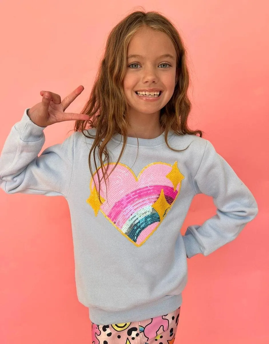 Girls Sweaters and Sweatshirts | Rainbow Sparkle Heart Sweatshirt | Lola and The Boys