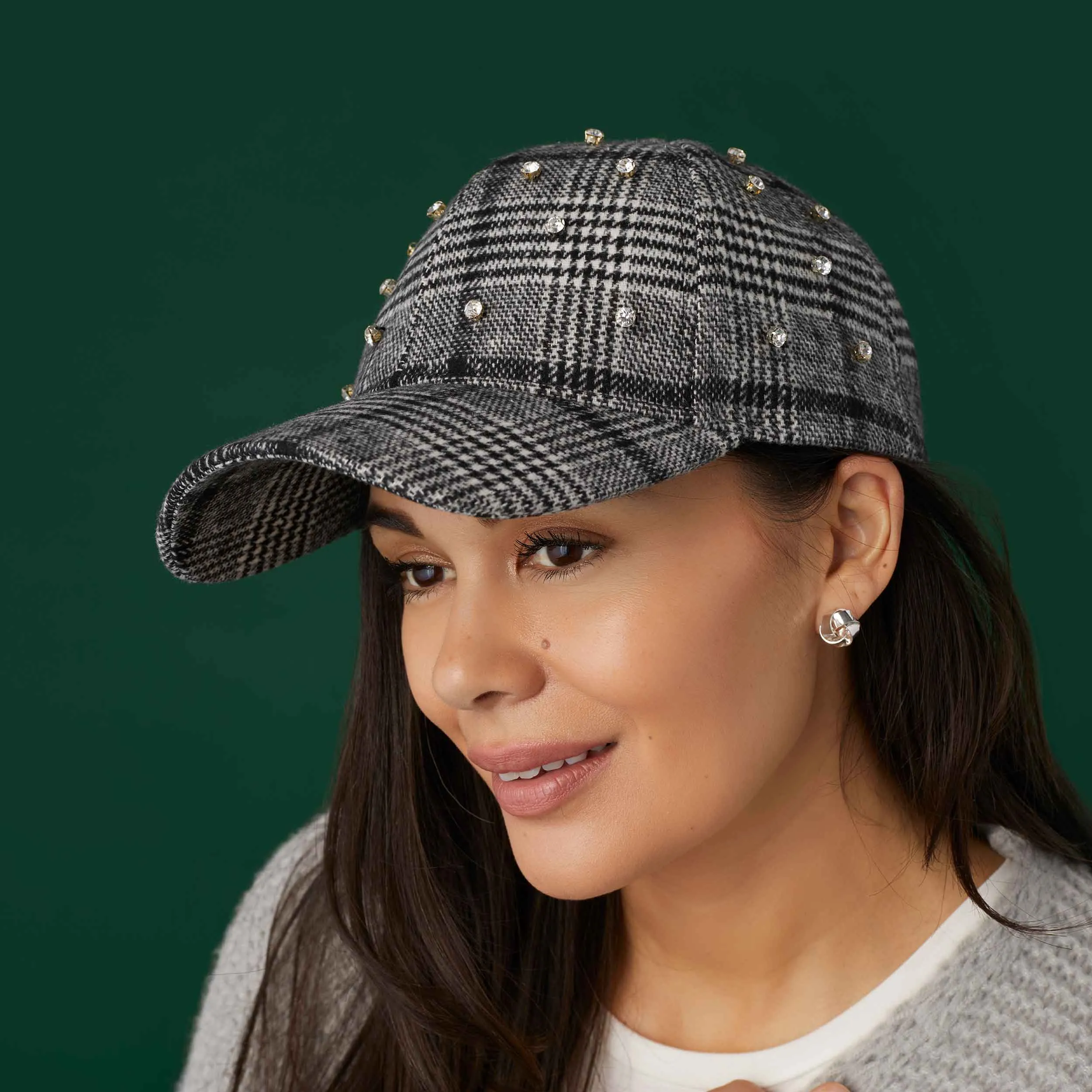 Glitzy Plaid Baseball Hat - Black