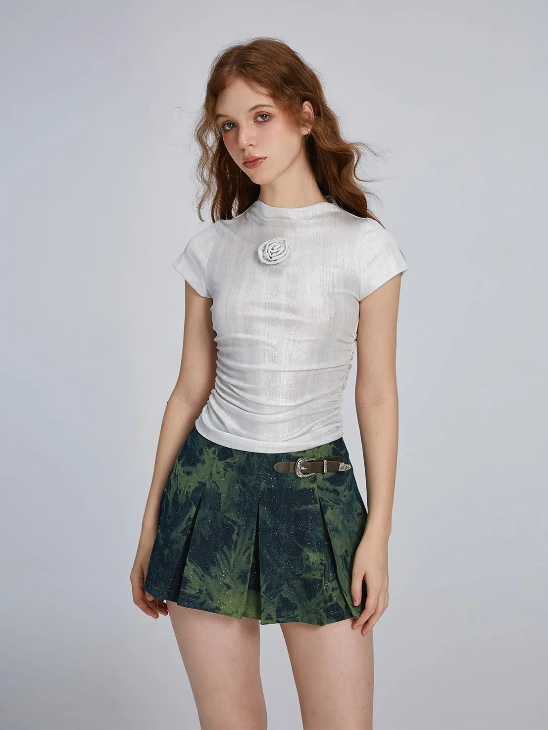 Glossy Denim Nichi Casual Mini-Skirt