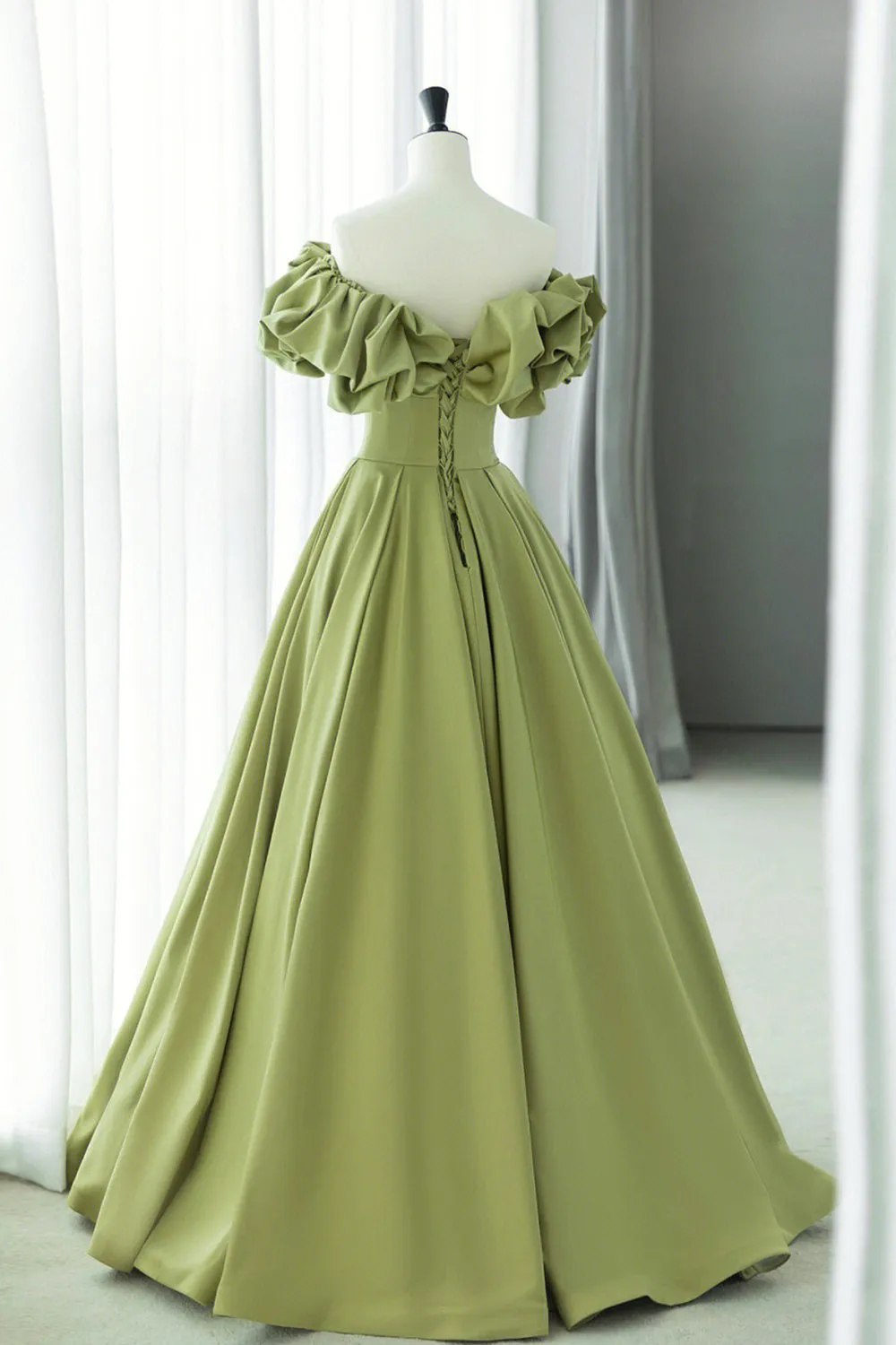 Green Satin Long Prom Dress, Green A-Line Evening Dress