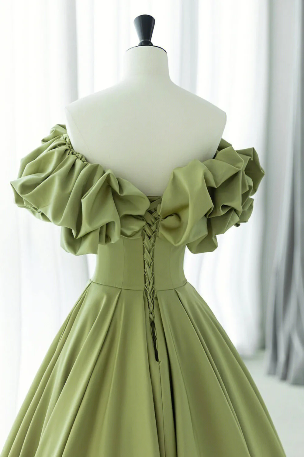 Green Satin Long Prom Dress, Green A-Line Evening Dress