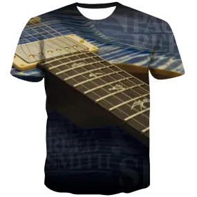 Guitar T-shirt Men Music T-shirts Graphic Wooden Tshirts Novelty Metal T-shirts 3d