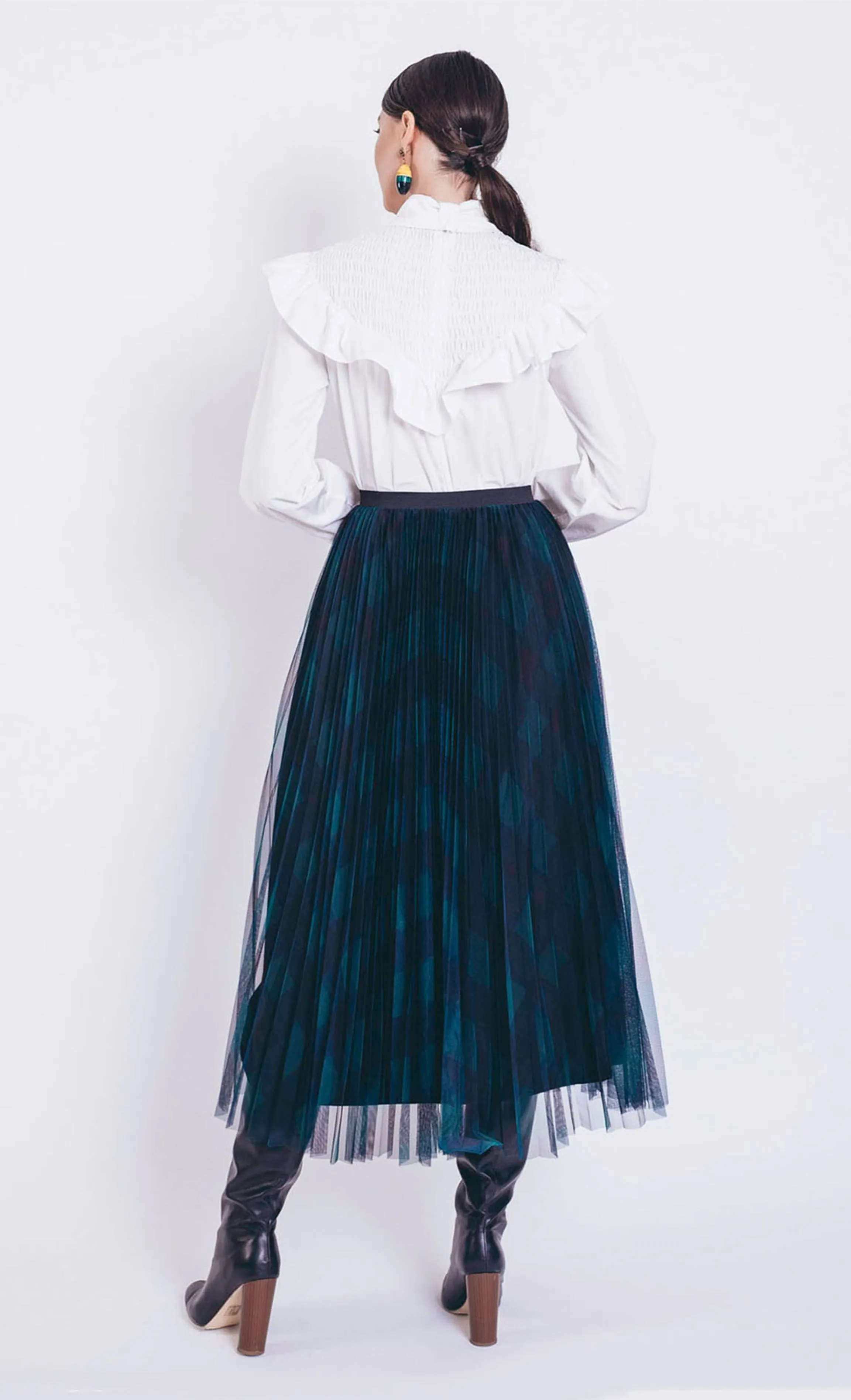 Helena Plaid Pleated Skirt in Green