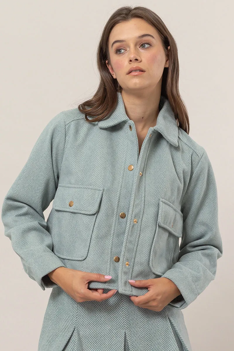 HF24F517-Herringbone Crop Button Down Jacket