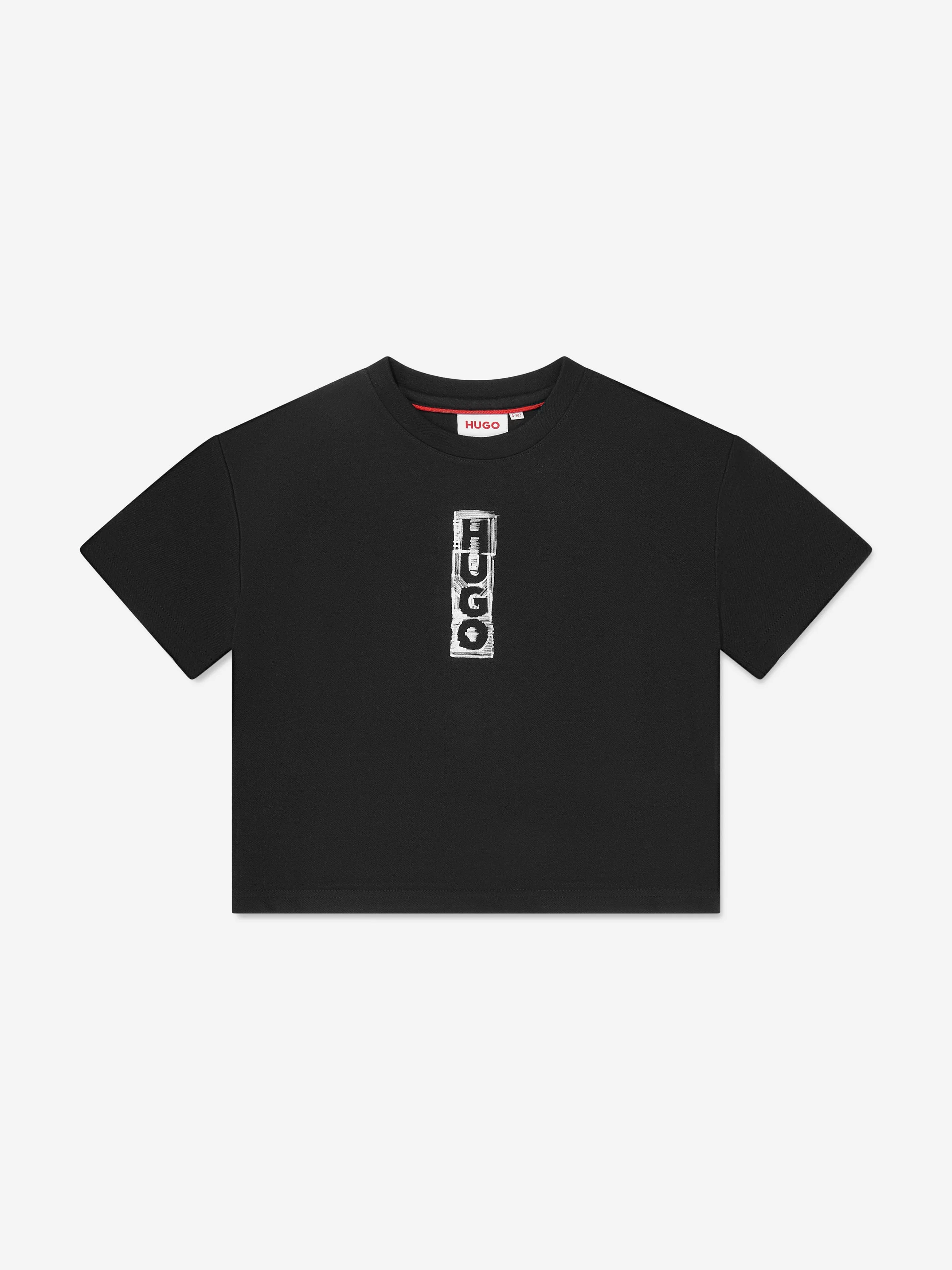 Hugo Boys Logo Print T-Shirt in Black