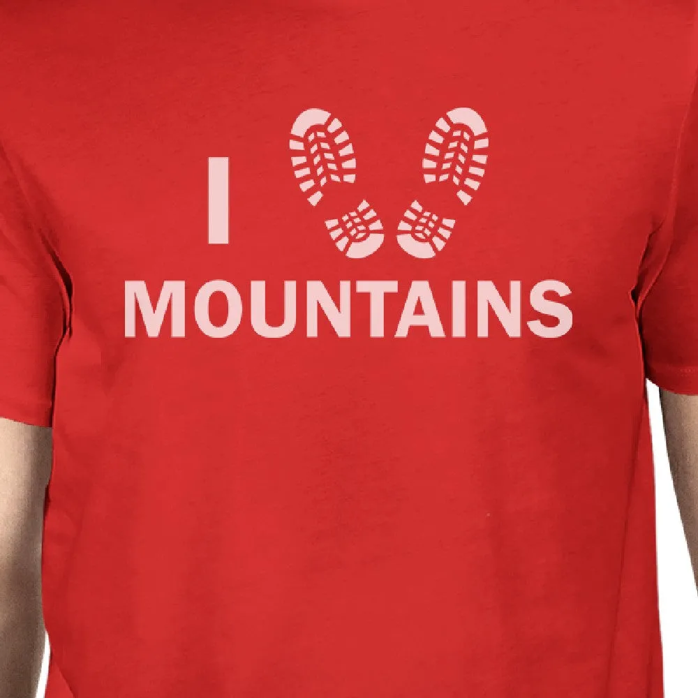 I Heart Mountains Men's Red Crew Neck T-Shirt Gift Ideas For Dads