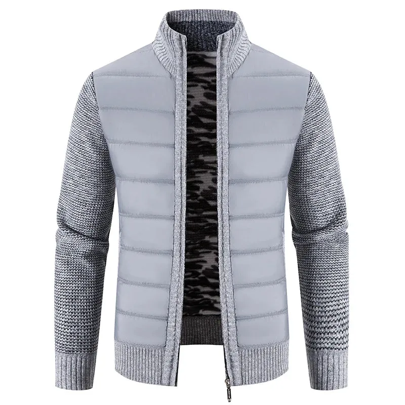 Ilooove Winter Thick Fleece Cardigan Men Warm Sweatercoat Fashion Patchwork Mens Knittde Sweater Jackets Casual Knitwear Outerwear Men