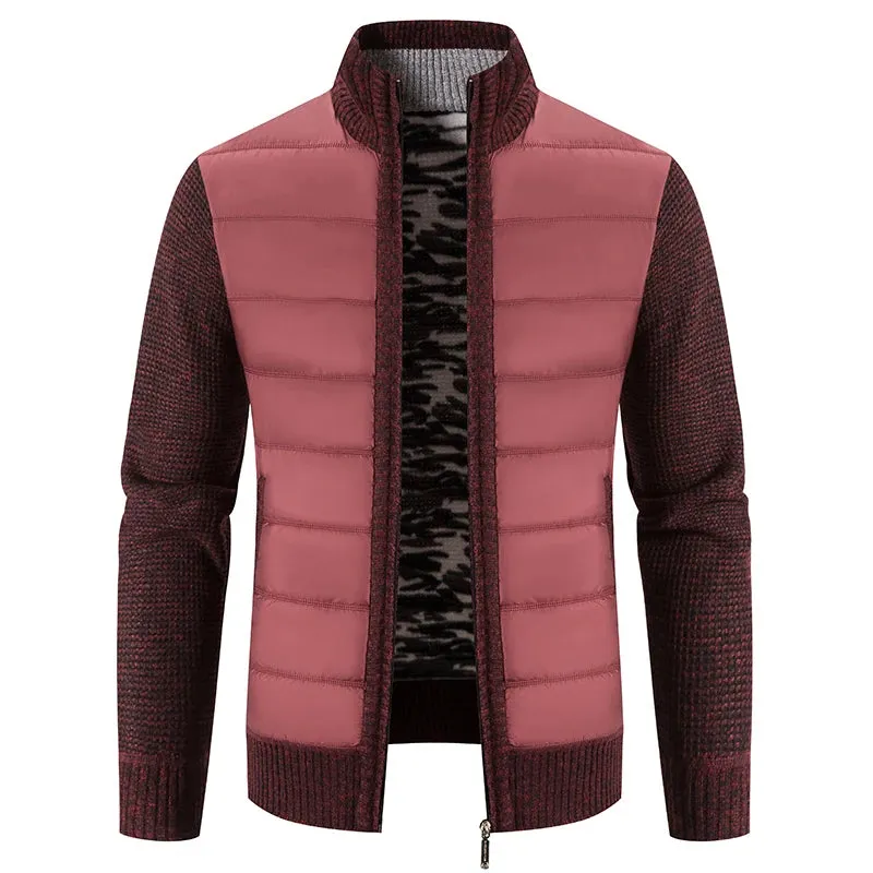 Ilooove Winter Thick Fleece Cardigan Men Warm Sweatercoat Fashion Patchwork Mens Knittde Sweater Jackets Casual Knitwear Outerwear Men