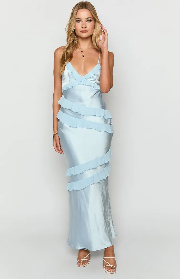 Inara Blue Ruffle Maxi Dress