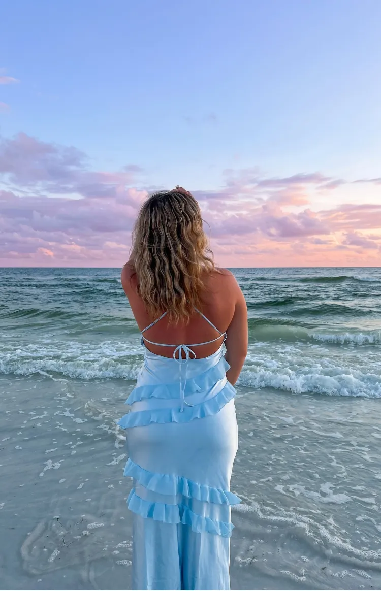 Inara Blue Ruffle Maxi Dress