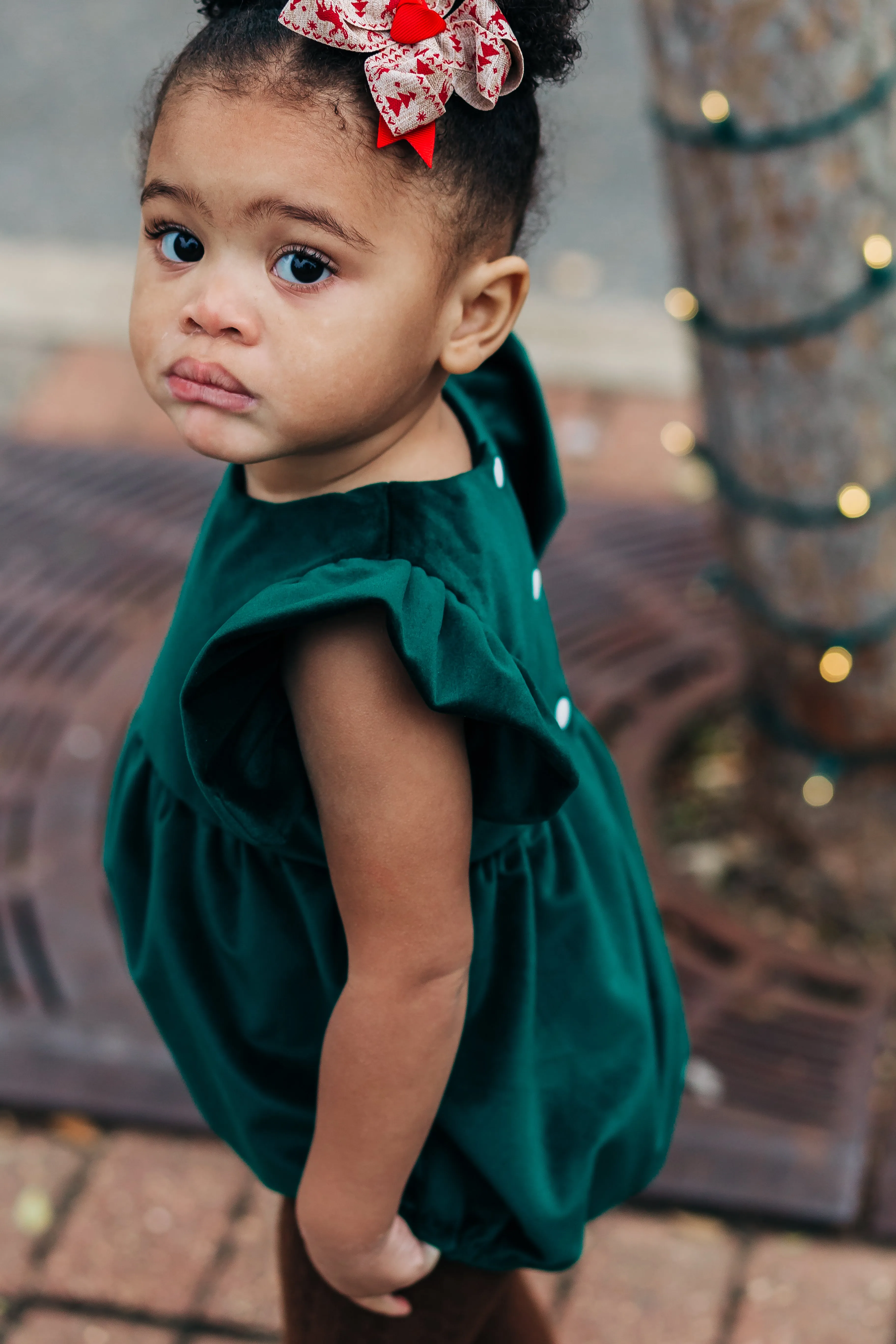 Infant Girl's Green Velvet Romper