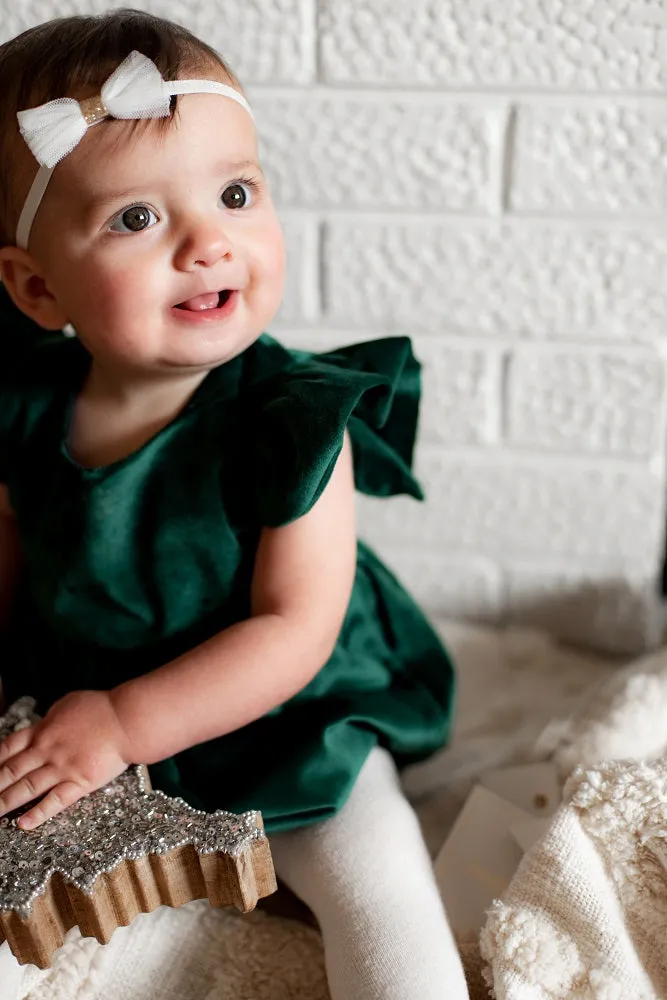 Infant Girl's Green Velvet Romper