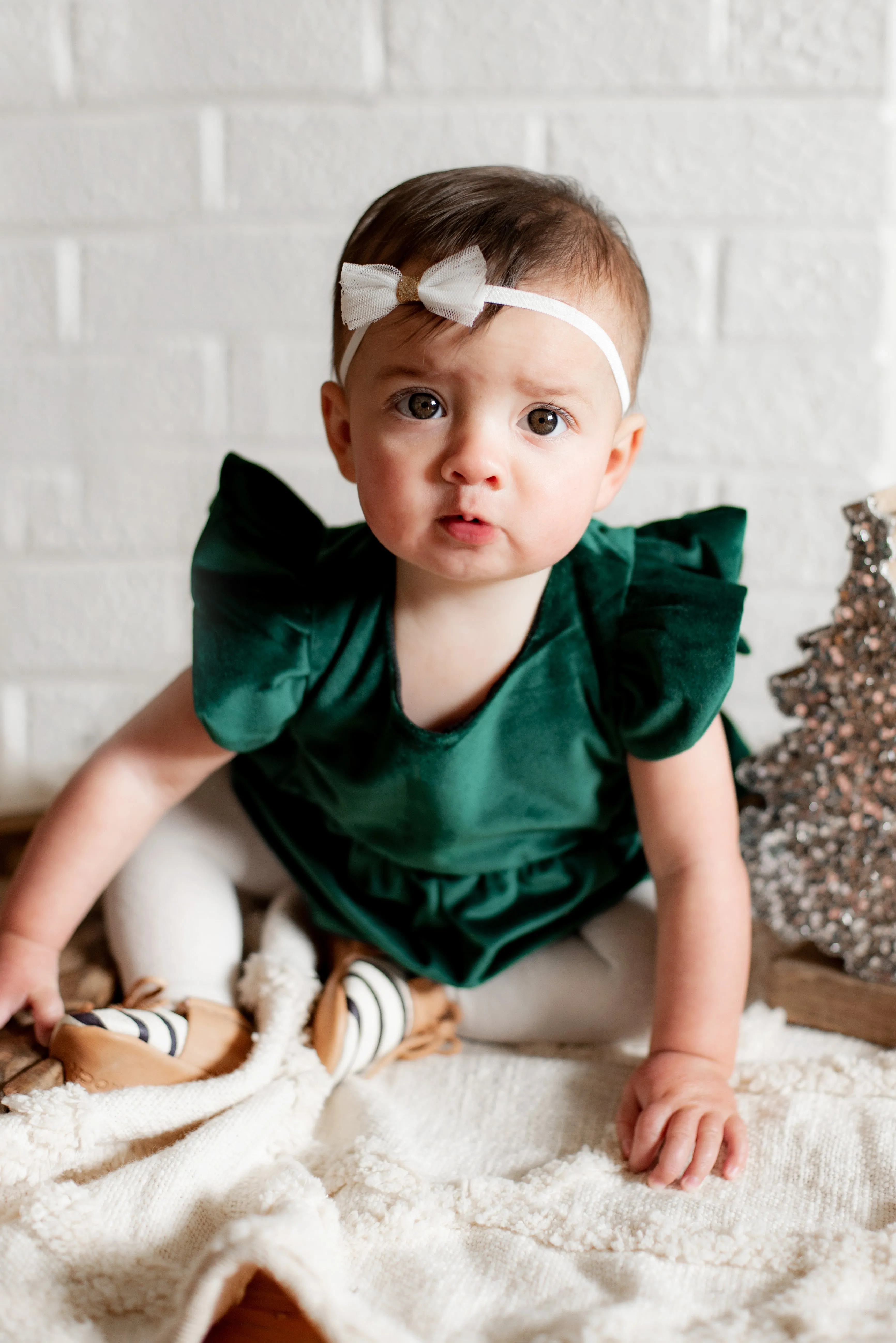 Infant Girl's Green Velvet Romper