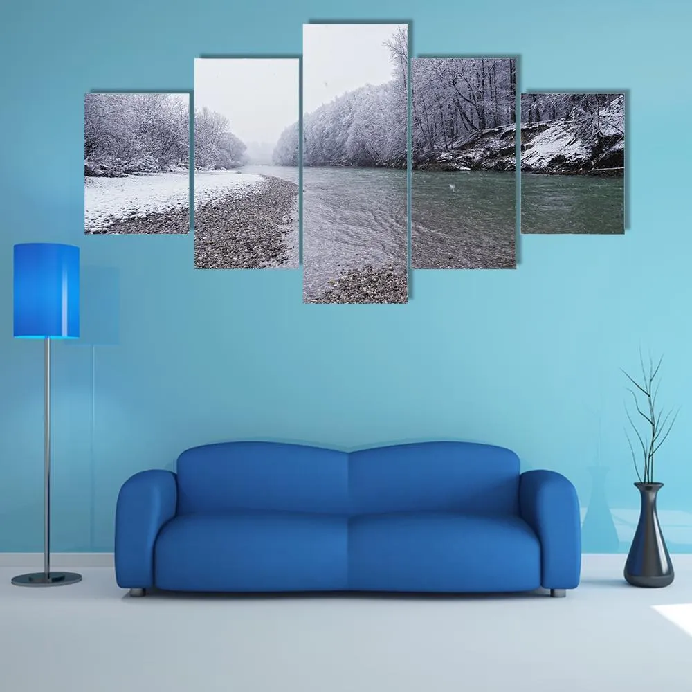 Isar River In Winter Canvas Wall Art