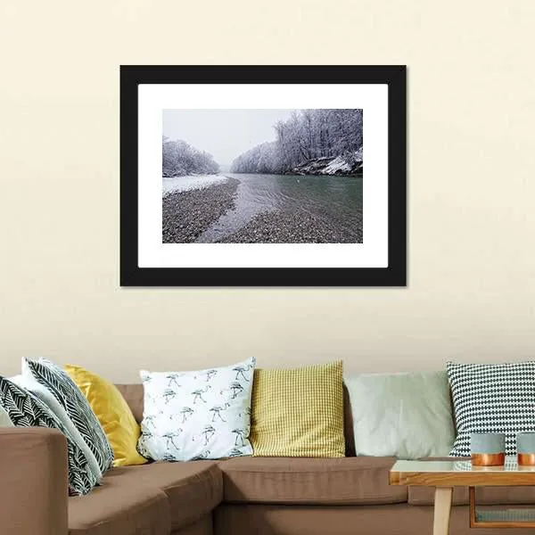 Isar River In Winter Canvas Wall Art