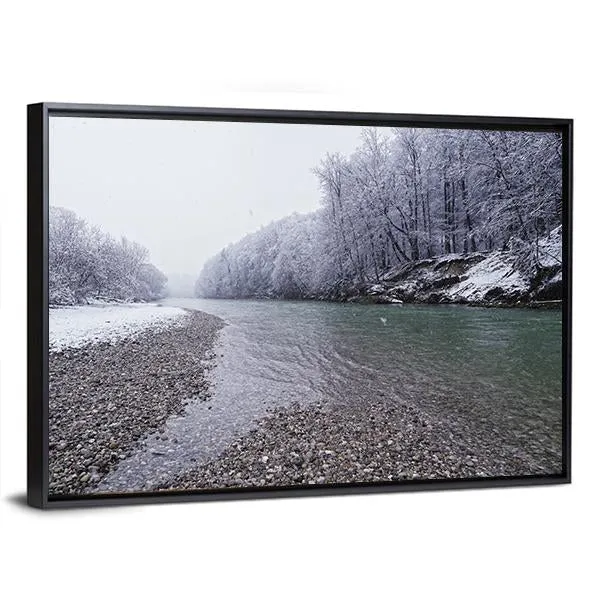 Isar River In Winter Canvas Wall Art