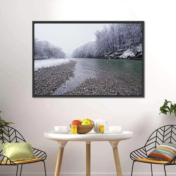 Isar River In Winter Canvas Wall Art