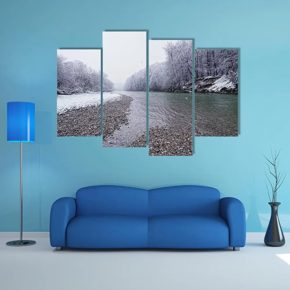 Isar River In Winter Canvas Wall Art