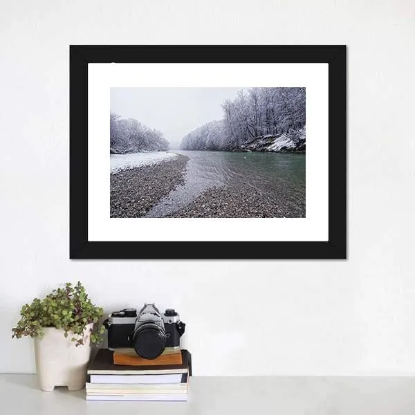 Isar River In Winter Canvas Wall Art