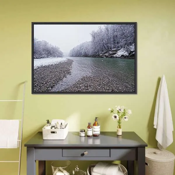 Isar River In Winter Canvas Wall Art