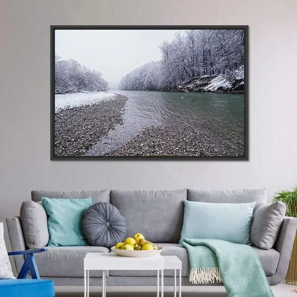 Isar River In Winter Canvas Wall Art