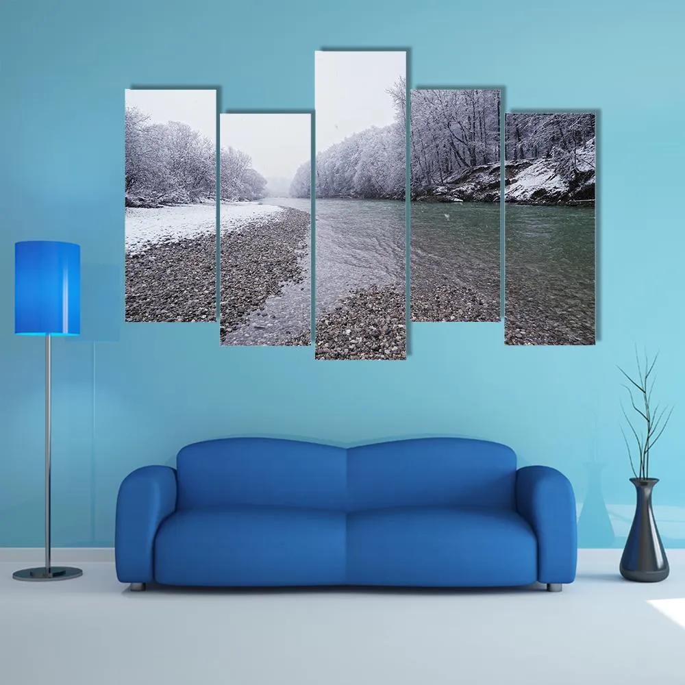 Isar River In Winter Canvas Wall Art