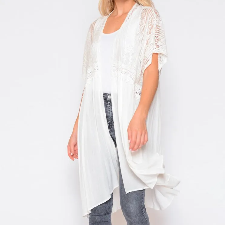 Ivory Woven Lace Duster