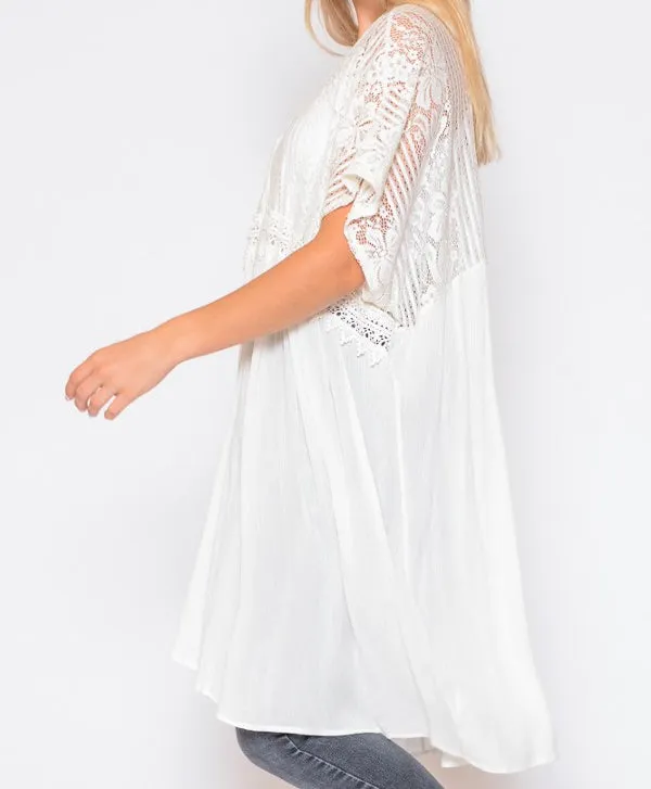 Ivory Woven Lace Duster