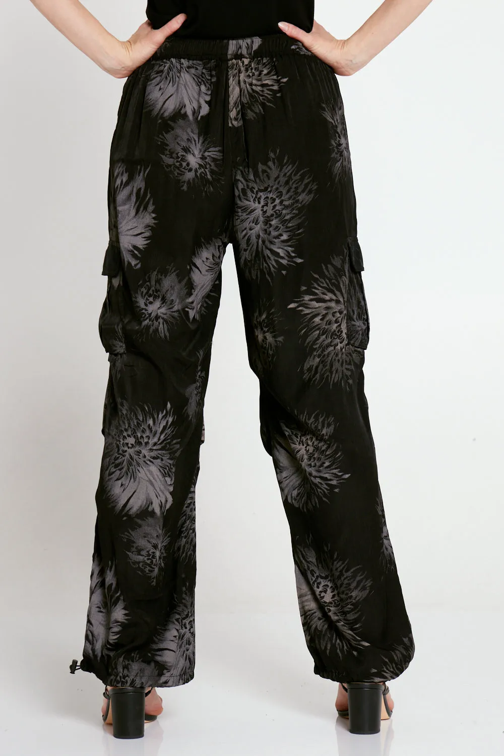 Jemima Luxe Cargo Pants - Black/Silver