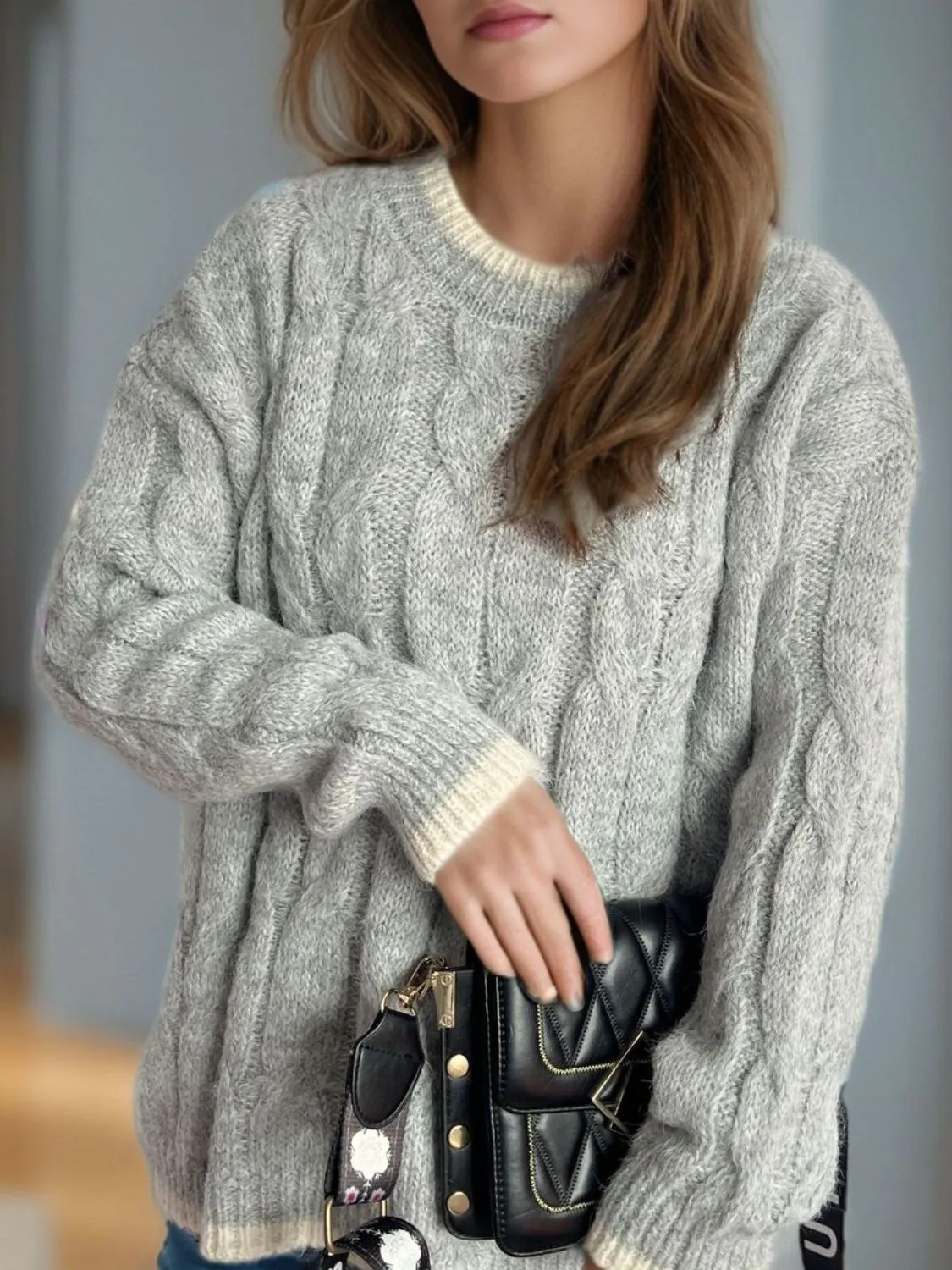 kesley Cable Knit Round Neck Long Sleeve Sweater