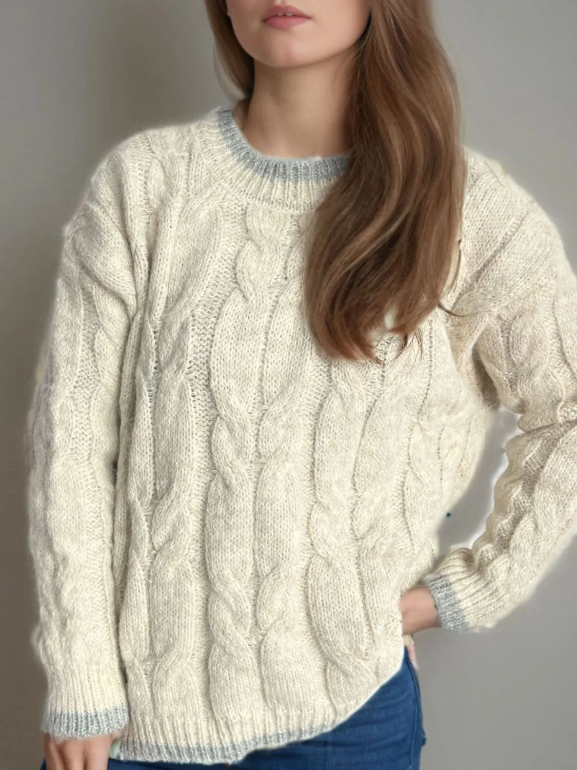 kesley Cable Knit Round Neck Long Sleeve Sweater