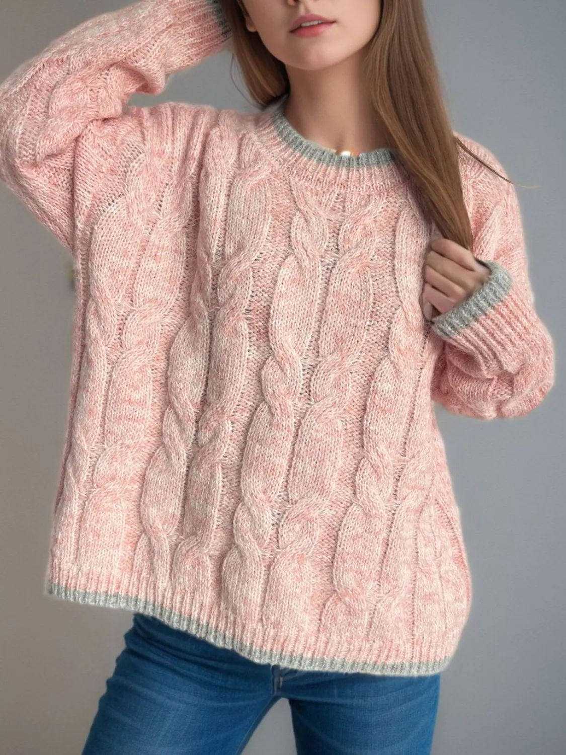 kesley Cable Knit Round Neck Long Sleeve Sweater