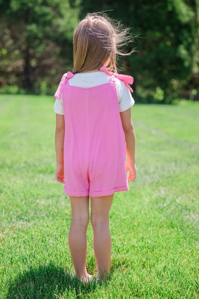 Kid's Well Loved Hot Pink Tie Shoulder Gauze Romper