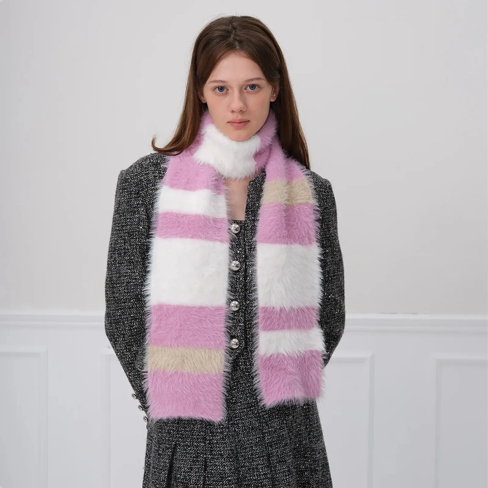 Korean Style Soft Warm Stripe Knitted Scarf for Autumn/Winter