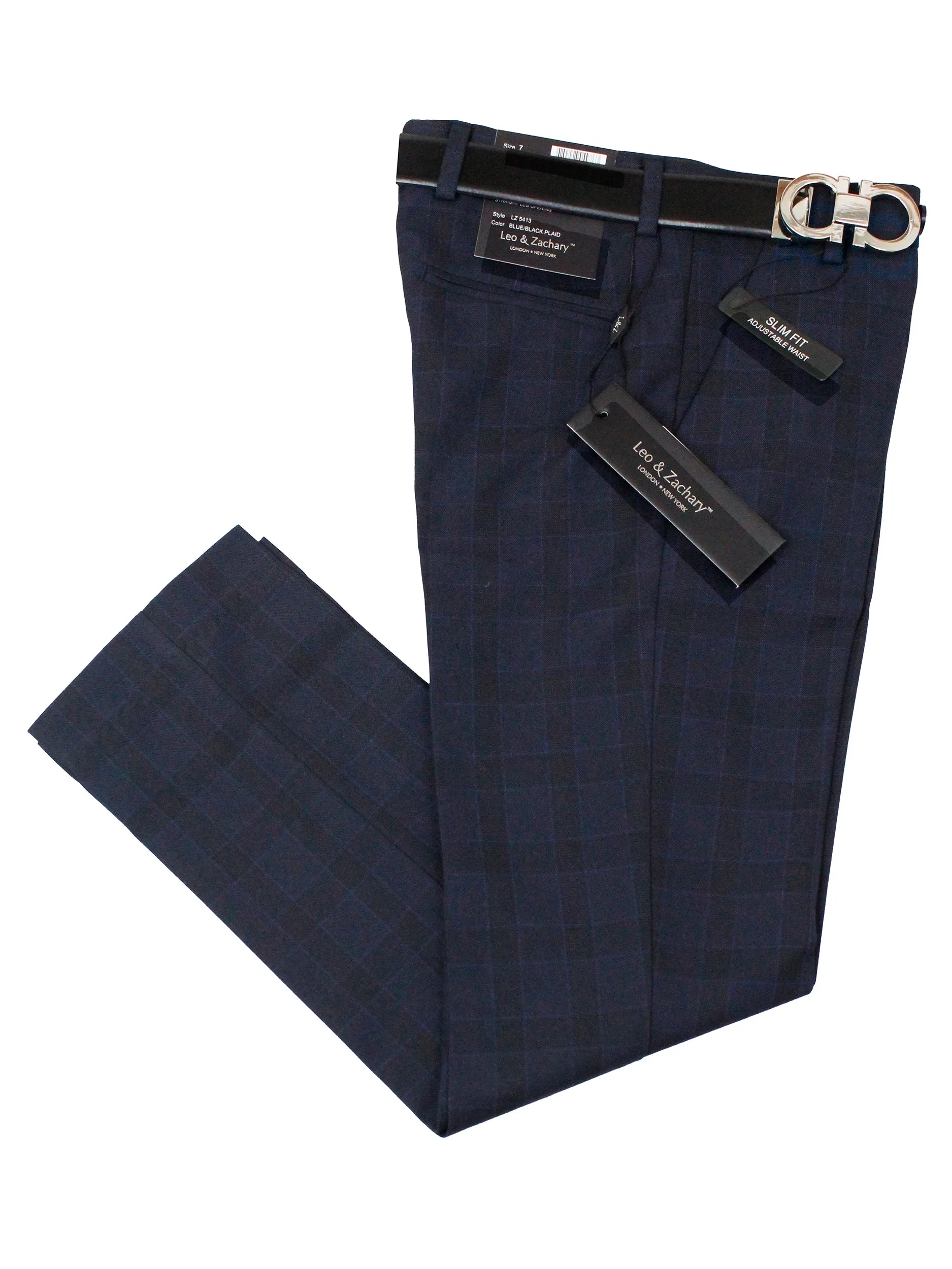 Leo & Zachary 35627 Boy's Dress Pant - Plaid - Blue/Black