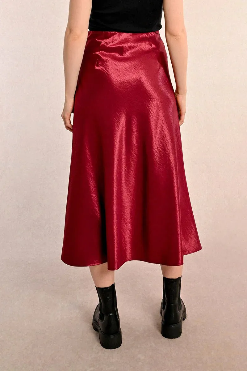 Long Satin Skirt - Dark Red