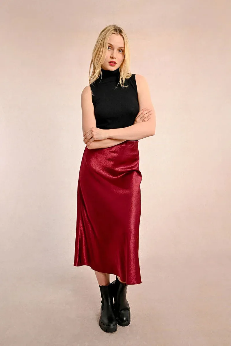 Long Satin Skirt - Dark Red