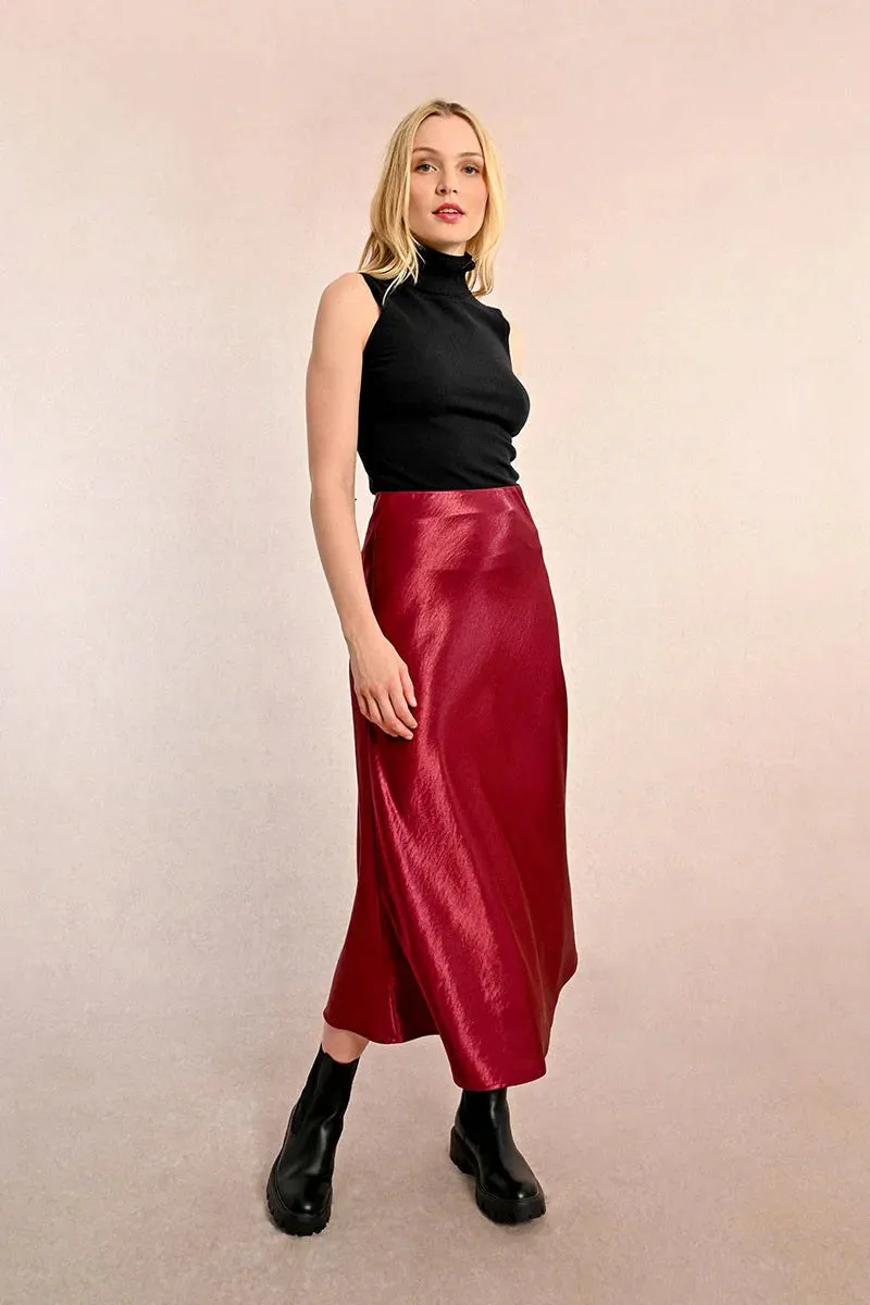 Long Satin Skirt - Dark Red