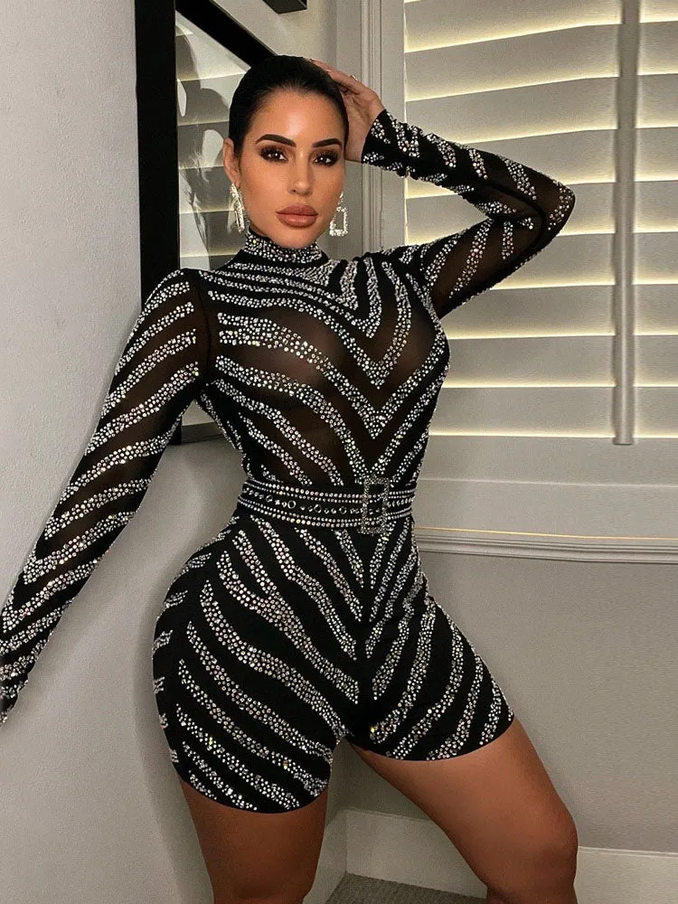 Long Sleeves Mesh Glitter Romper