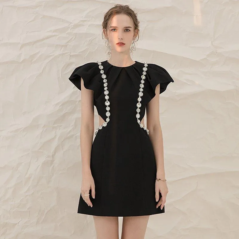 Luxury high-end mini black dress- Celi