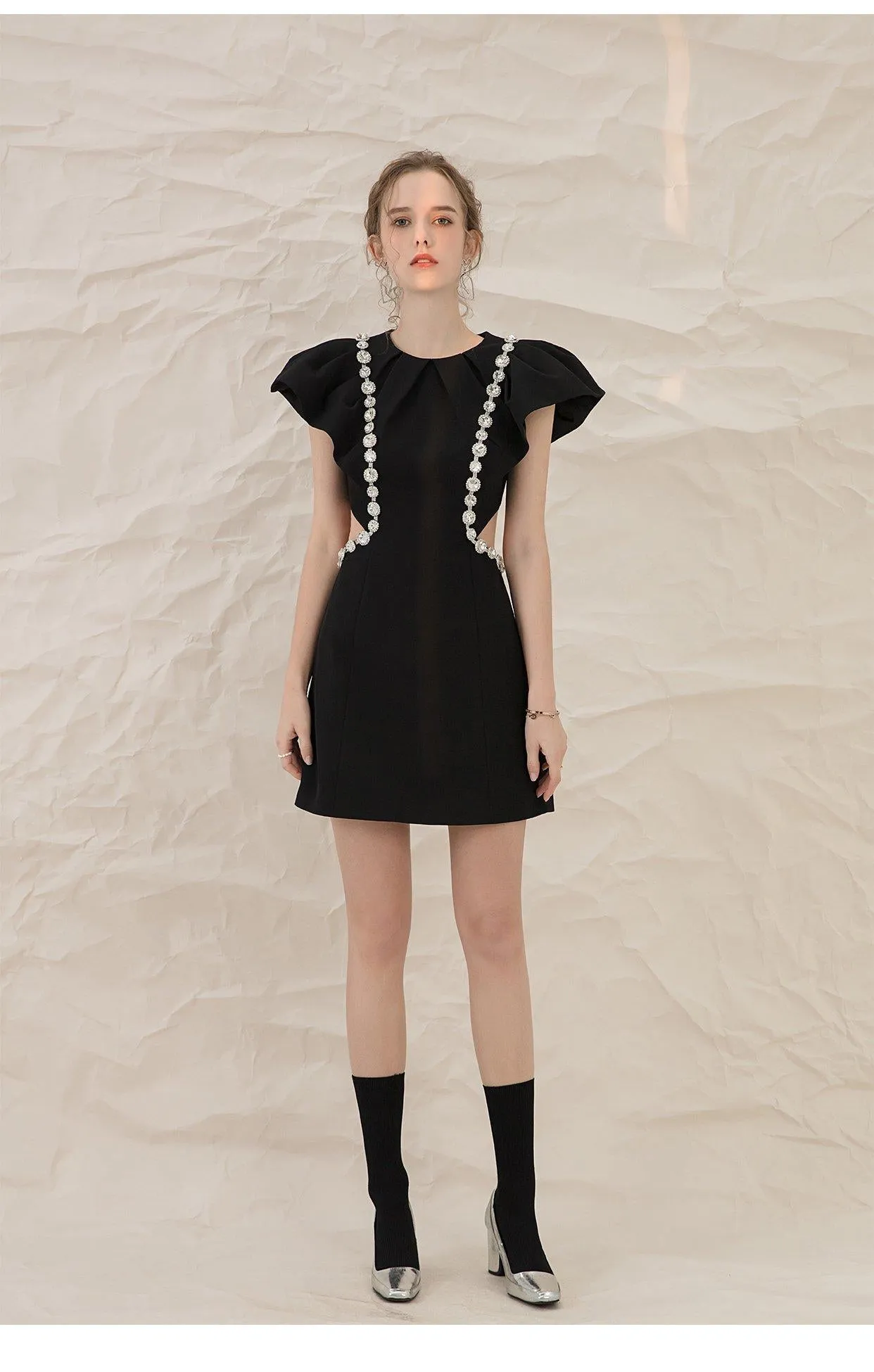 Luxury high-end mini black dress- Celi