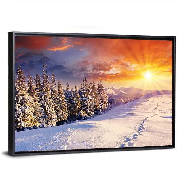 Majestic Sunset In Winter Mountain Canvas Wall Art