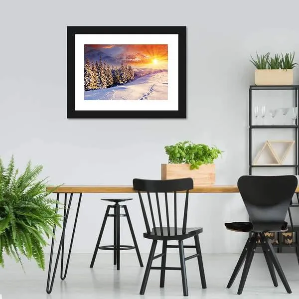 Majestic Sunset In Winter Mountain Canvas Wall Art