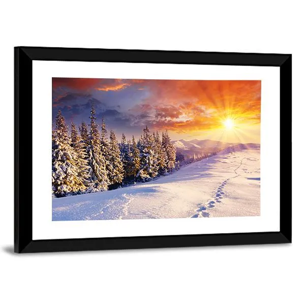 Majestic Sunset In Winter Mountain Canvas Wall Art