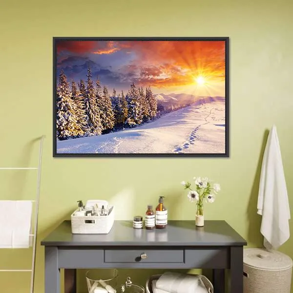 Majestic Sunset In Winter Mountain Canvas Wall Art