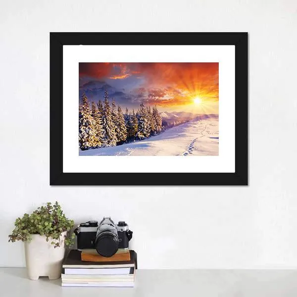 Majestic Sunset In Winter Mountain Canvas Wall Art