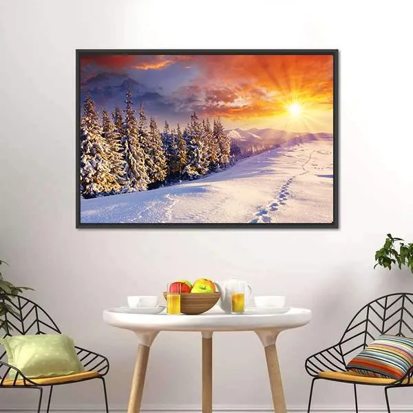 Majestic Sunset In Winter Mountain Canvas Wall Art