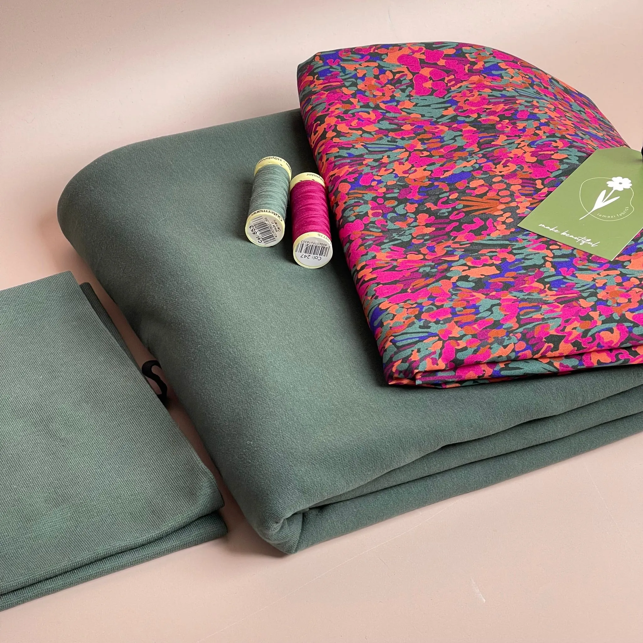 Make an Outfit Colour Bundle - Colourful Garden Dark Green ECOVERO Viscose & Sweatshirting with ribbing