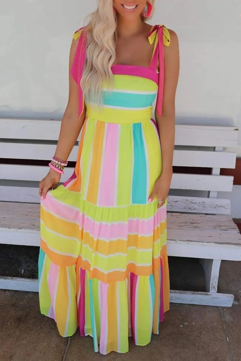 Melissa Multicolor Bow Knot Straps Maxi Dress