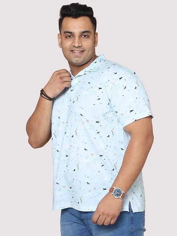 Men Plus Size Seth  Light Blue  Digital Printed Polo Collar T-shirt